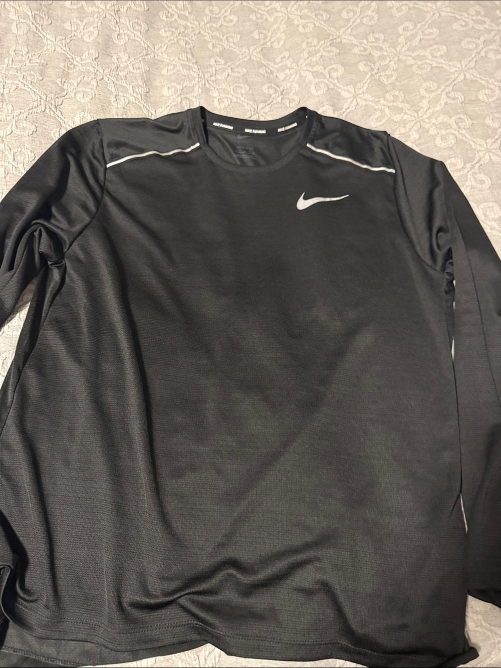 Nike Black Long Sleeve Performance Tee with Reflective Swoosh